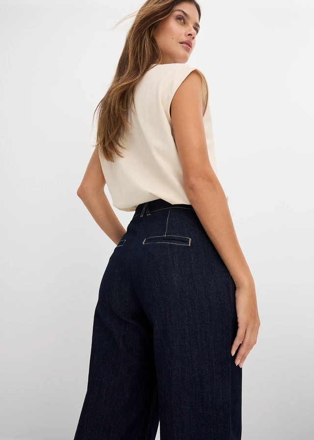 Wide leg jeans met comfortband, high waist • donkerblauw denim • product-page.page-title-suffix