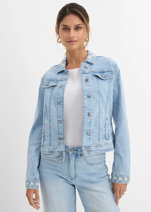Veste en jean avec broderie, Couleur: bleu bleached