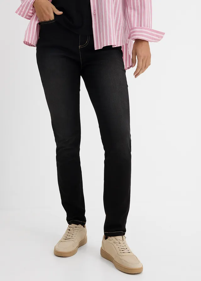 Slim fit jeans high waist, super stretch, Kleur: black stone used