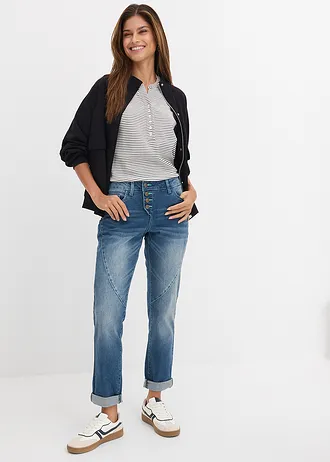 Jean boyfriend taille basse, extensible, Couleur: bleu foncé denim used