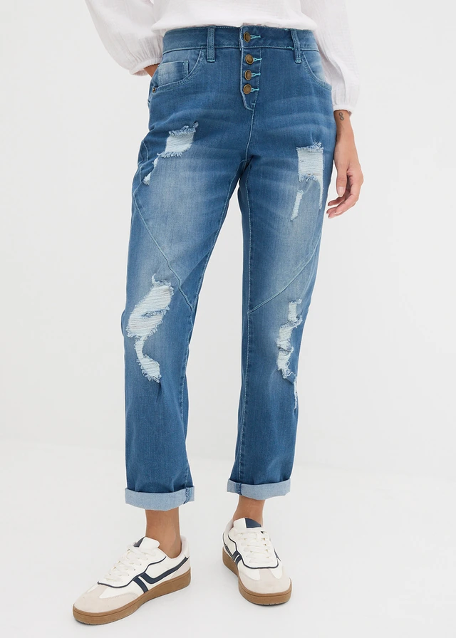 Boyfriend jeans mid waist, Kleur: blauw denim