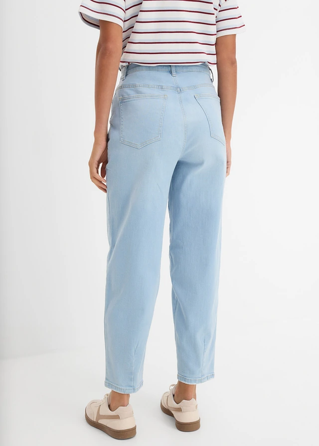 Jean barrel taille haute en coton, Couleur: bleu clair denim