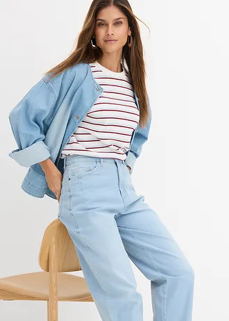 Barrel jeans met high waist en biologisch katoen • lichtblauw denim • bonprix online shop