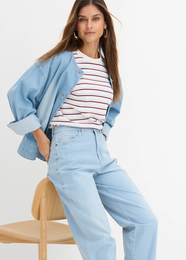 Jean barrel taille haute en coton • bleu clair denim • product-page.page-title-suffix