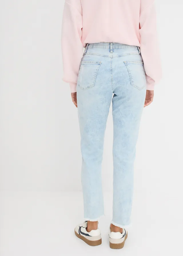 Jean Mom taille haute avec effets destroy, Couleur: bleu used