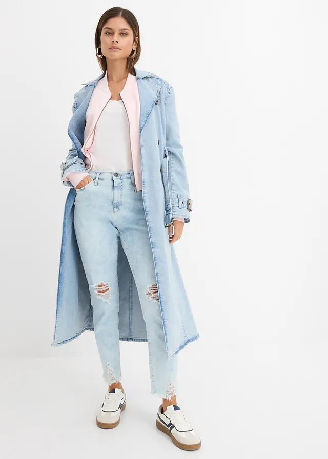 Jean Mom taille haute avec effets destroy, Couleur: bleu used