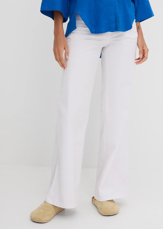 Blugi Wide-Leg, talie medie, Stretch, culoare: alb denim