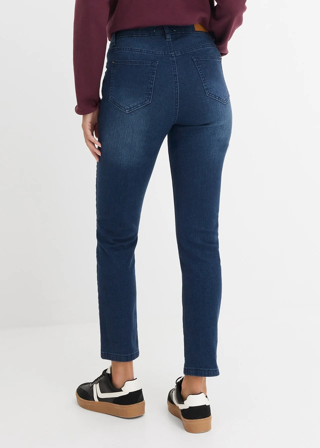 Jean skinny taille haute, raccourci, Couleur: bleu foncé denim used