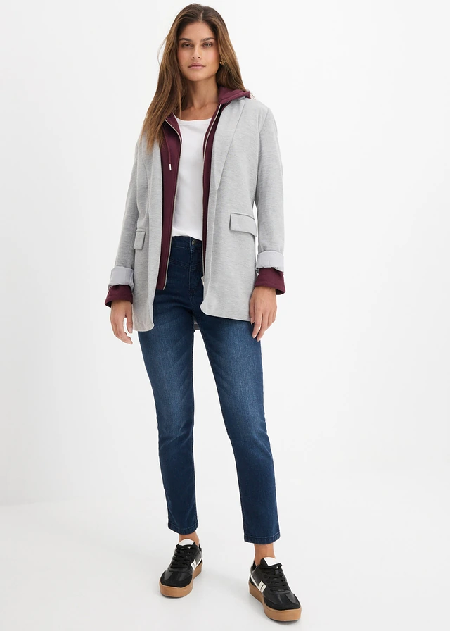 Jean skinny taille haute, raccourci, Couleur: bleu foncé denim used