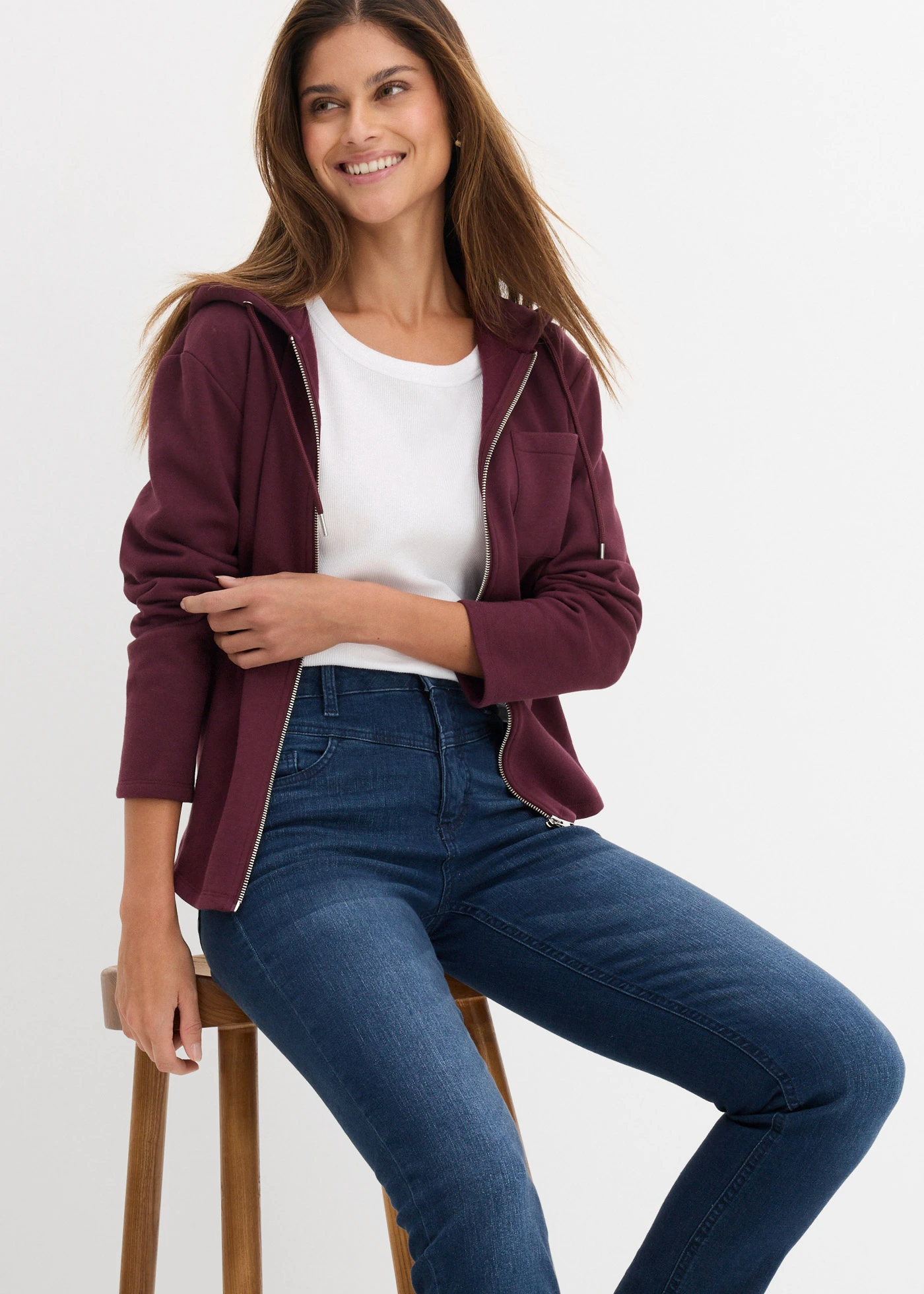 Skinny jeans, high waist, cropped • donkerblauw denim used • bonprix online shop