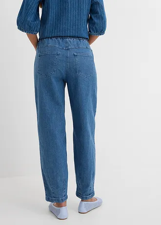 Mom farmer, High Waist, kényelmes derékpánttal, szín: középkék denim, használt hatású
