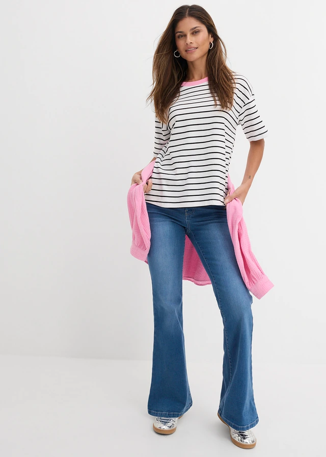 Flared jeans mid waist met biologisch katoen, Kleur: blue stone