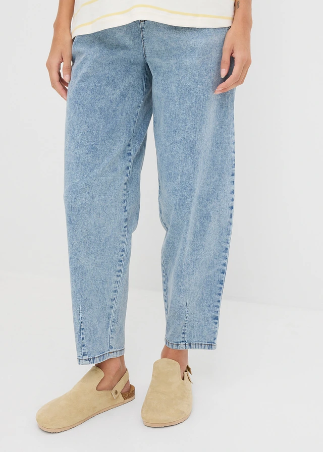Džíny Barrel Mid Waist, pohodlný pas • světle modrý denim washed • bonprix obchod