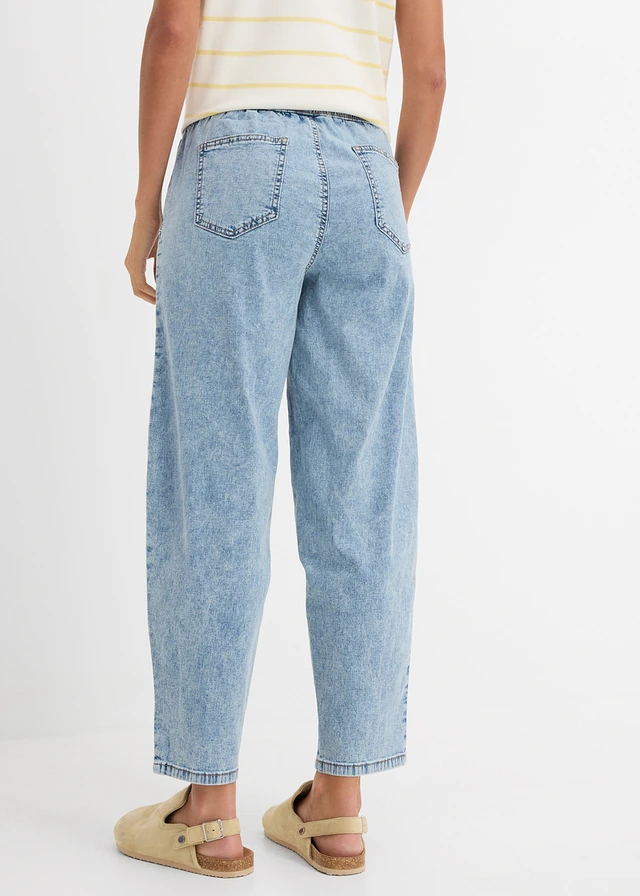 Barrel jeans met mid waist en comfortband, Kleur: lichtblauw denim washed