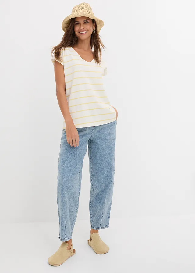 Barrel jeans met mid waist en comfortband kaki