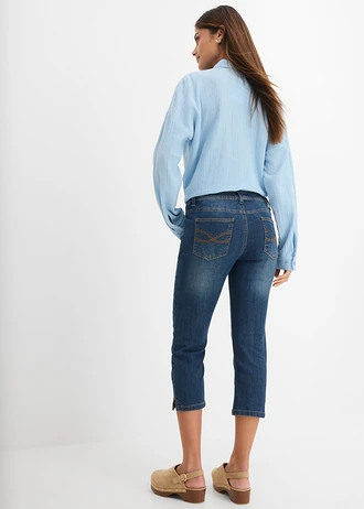 Jeansy slim fit, cropped, średni stan • ciemnoniebieski "used" • sklep bonprix