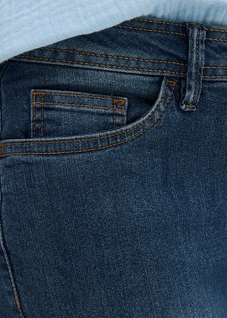 Jeansy slim fit, cropped, średni stan • ciemnoniebieski "used" • sklep bonprix
