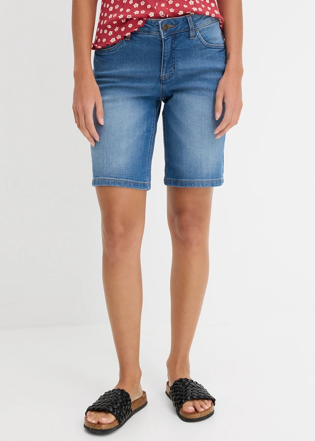 Bermuda en jean droit, taille normale, Couleur: bleu used