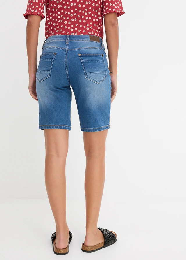 Mid waist jeans bermuda, straight, Kleur: blauw used