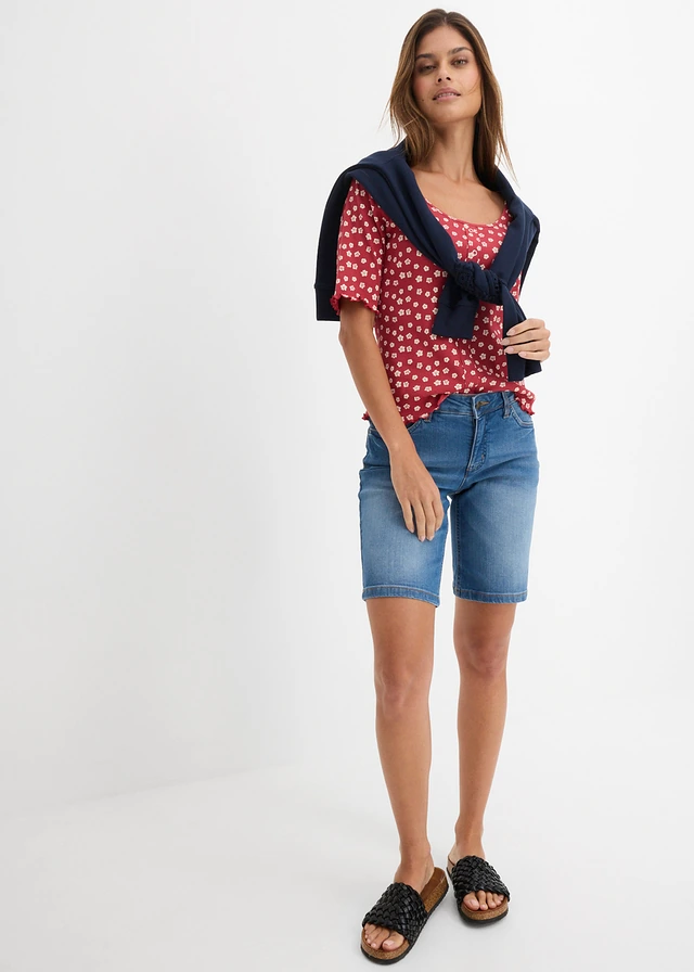 Bermuda en jean droit, taille normale, Couleur: bleu used