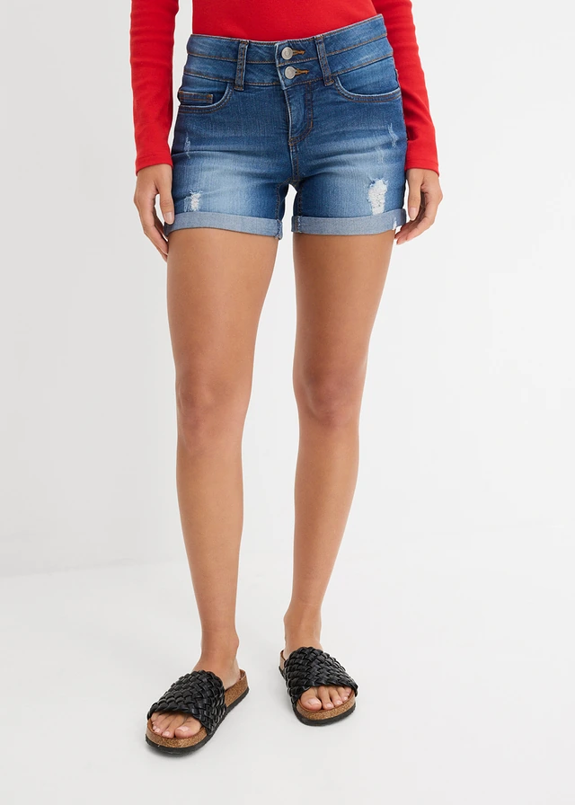 Jeans short met mid waist, Kleur: blauw denim