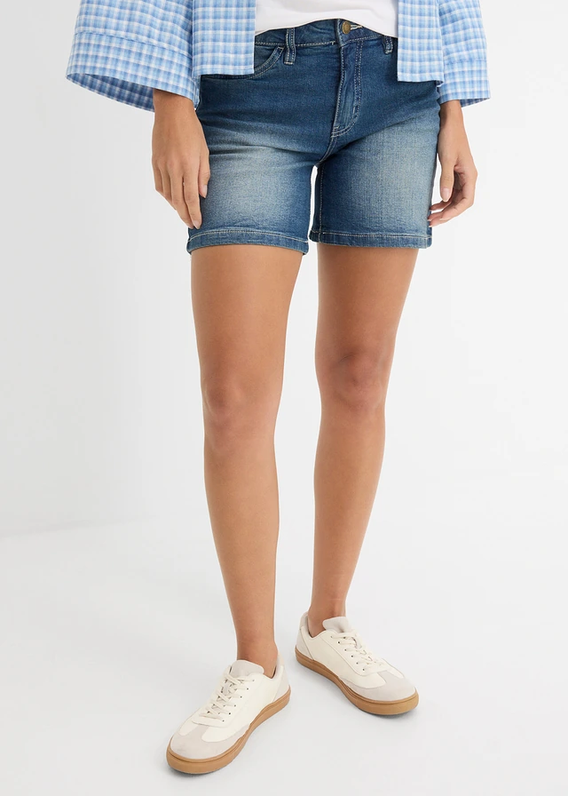 Stretch jeans short slim fit mid waist (set van 2), Kleur: lichtblauw+blauw used