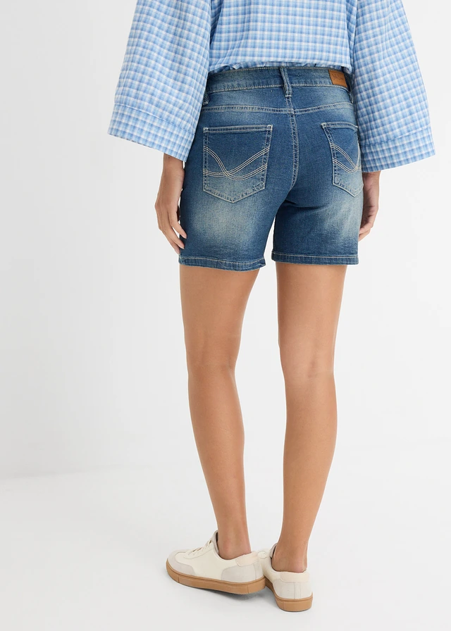 Stretch jeans short slim fit mid waist (set van 2), Kleur: lichtblauw+blauw used