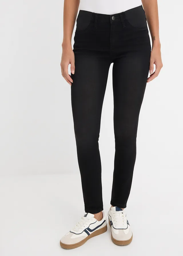 Skinny stretch jeans met mid waist, Kleur: zwart denim