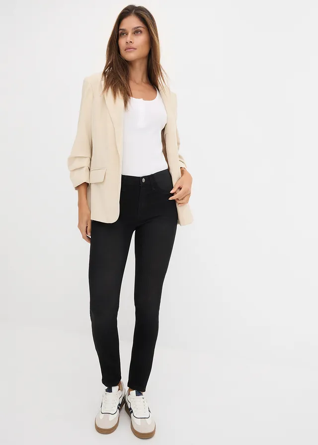Skinny stretch jeans met mid waist, Kleur: zwart denim