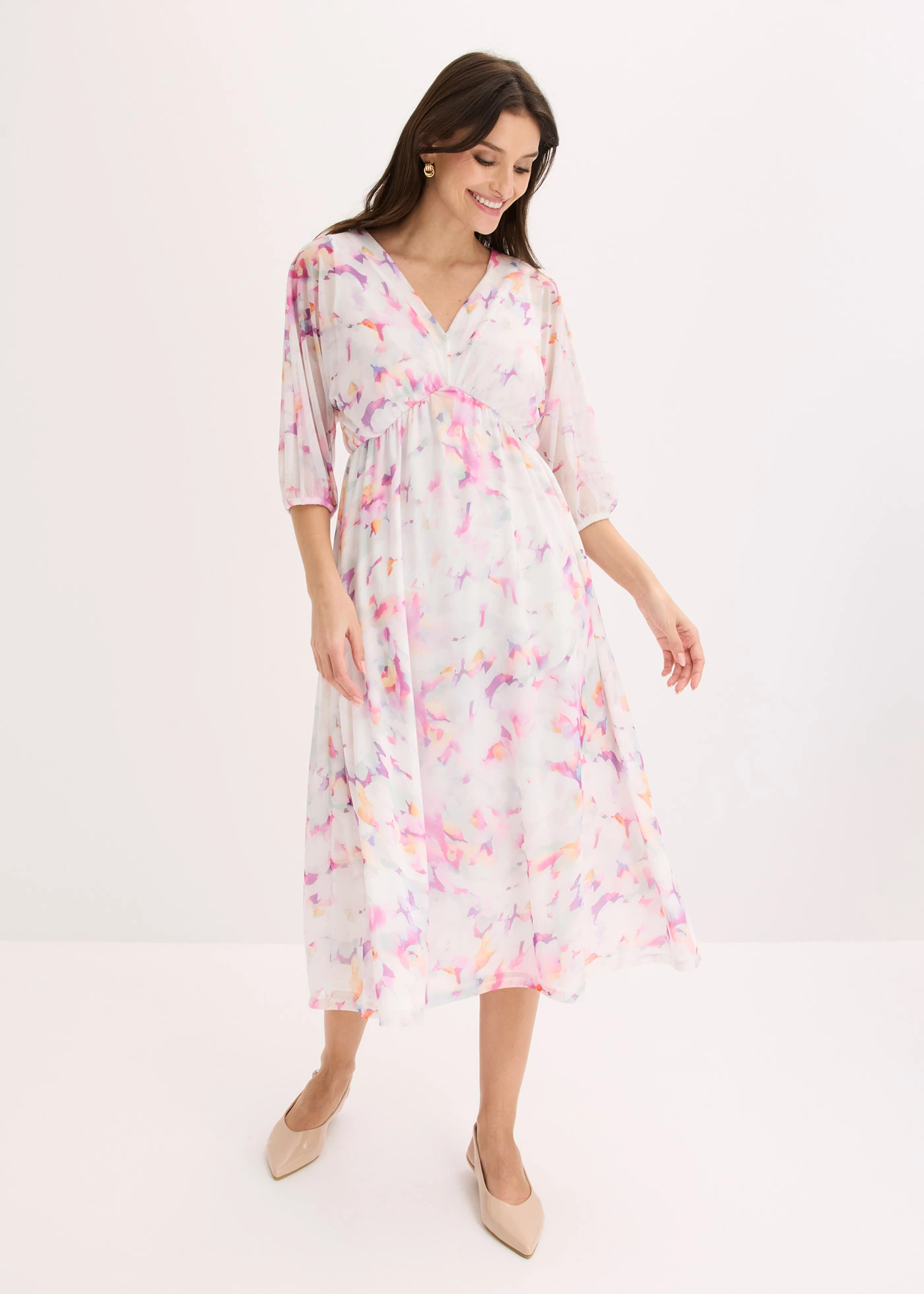 Robe en jersey mesh délicat • écru floral • Boutique bonprix