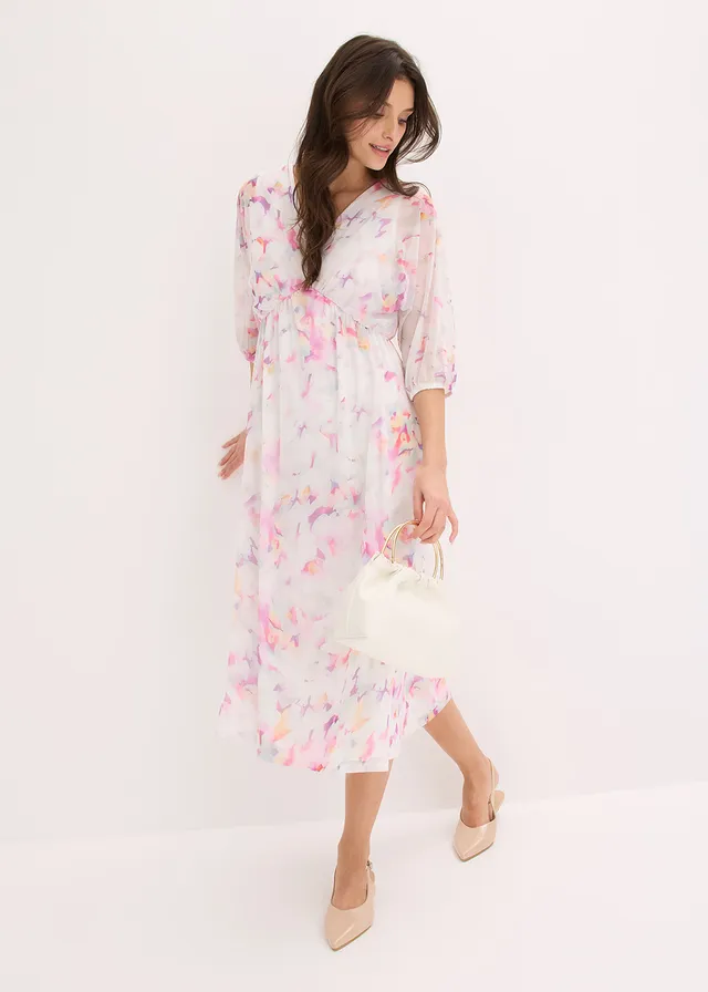 Robe en jersey mesh délicat, Couleur: écru floral