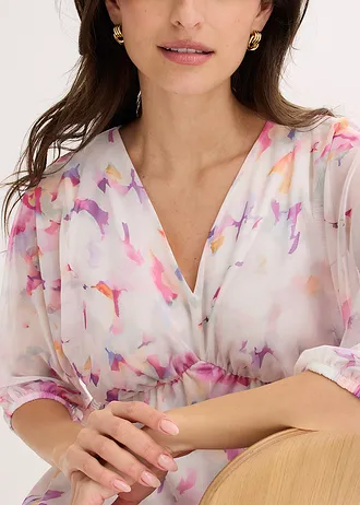 Rochie din jerse din plasă fină • ecru floral • magazin bonprix