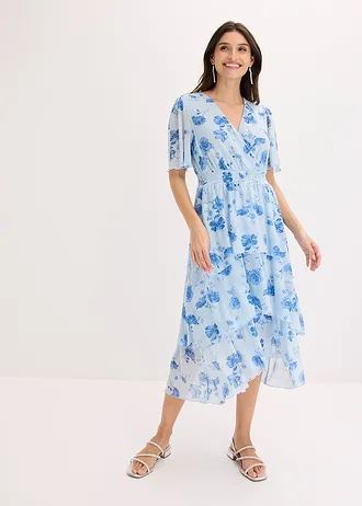 Robe midi en mesh doux, Couleur: bleu poudré floral