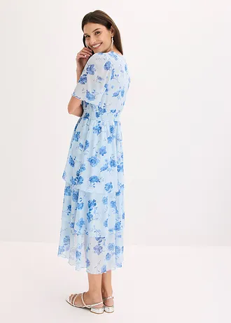 Robe midi en mesh doux, Couleur: bleu poudré floral