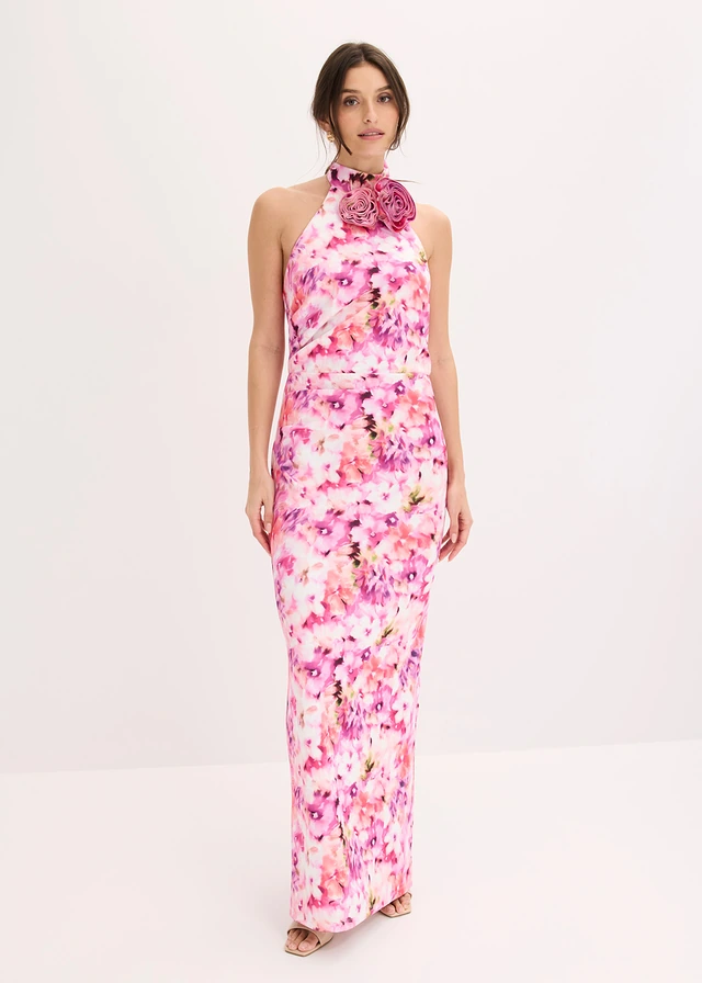 Robe de soirée avec fleurs appliquées, Couleur: rose vif-violet floral