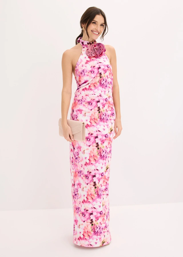 Robe de soirée avec fleurs appliquées, Couleur: rose vif-violet floral