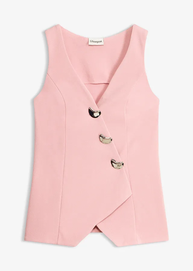 Mouwloze blazer met decoratieve knopen, Kleur: asroze