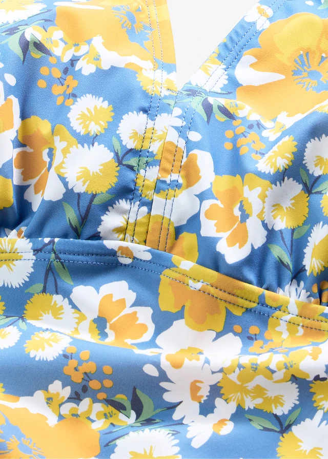 Maillot 1 pièce sculptant à larges bretelles, maintien léger • bleu floral • product-page.page-title-suffix