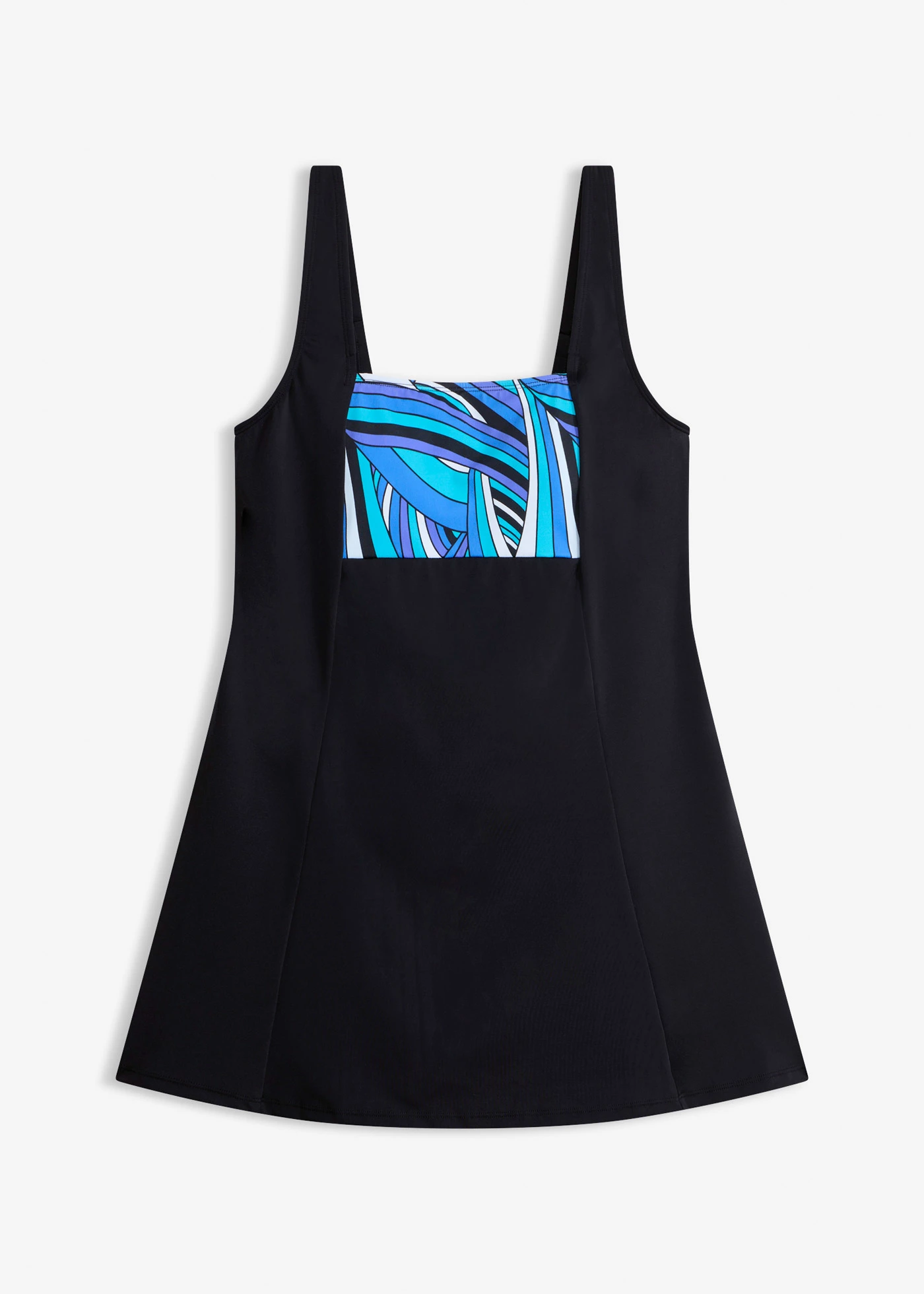 Stahovací koupací šaty s delší nohavičkou, lehký tvarující efekt • černo-modrá s grafickým vzorem • bonprix obchod