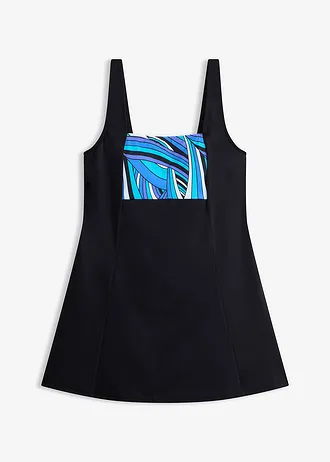 Stahovací koupací šaty s delší nohavičkou, lehký tvarující efekt • černo-modrá s grafickým vzorem • bonprix obchod