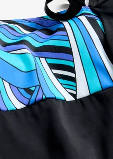 Licht corrigerende badpakjurk met lange pijpen • zwart-blauw grafische print • bonprix online shop