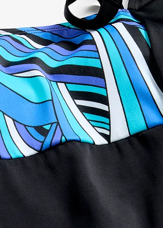 Stahovací koupací šaty s delší nohavičkou, lehký tvarující efekt • černo-modrá s grafickým vzorem • bonprix obchod