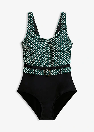 Badpak met riem, medium corrigerend • zwart-groen-wit grafische print • bonprix online shop