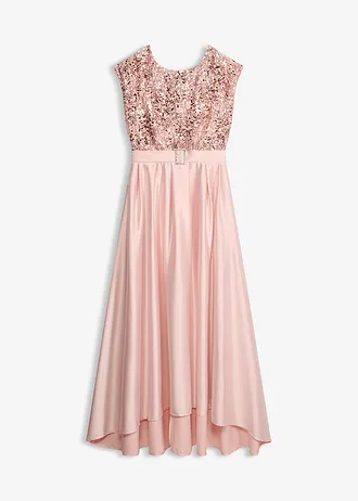 Robe de soirée en satin brillant et sequins, Couleur: rose nacré