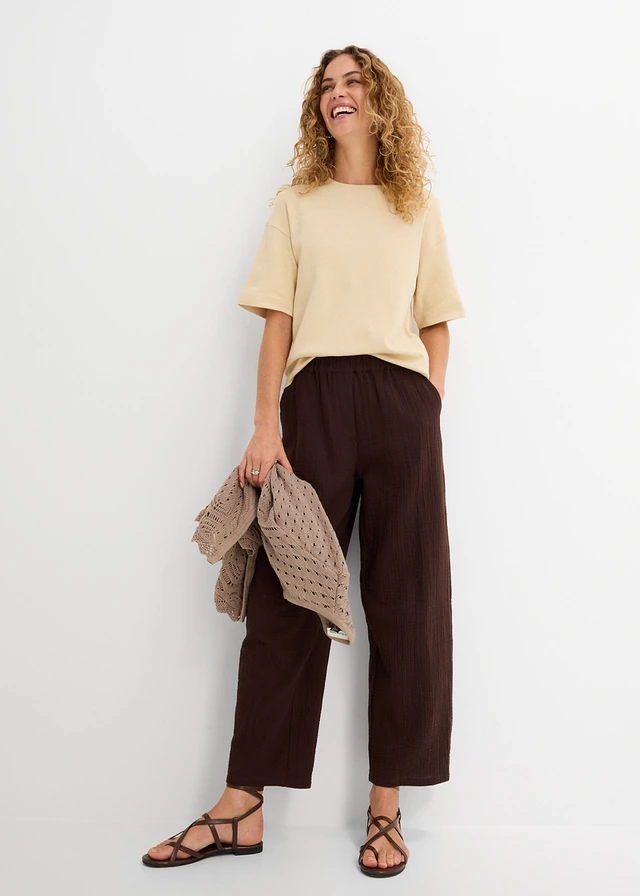 Mousseline barrel broek van katoen • donkerbruin • product-page.page-title-suffix