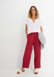 Pantalon barrel en gaze 100% coton, Couleur: rouge cerise