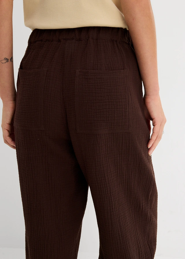 Mousseline barrel broek van katoen • donkerbruin • product-page.page-title-suffix