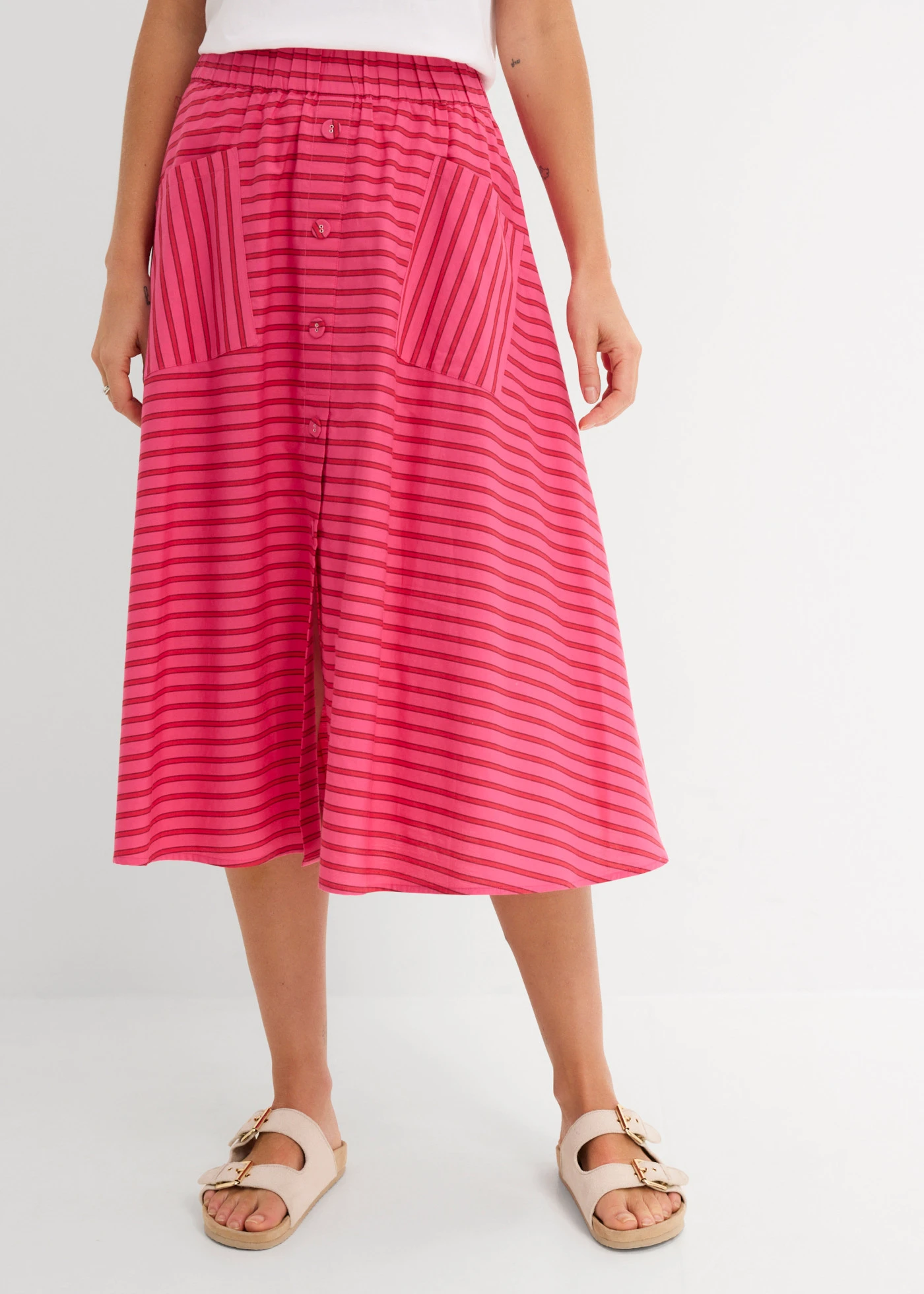 Szoknya tiszta pamutból • eperpiros-rubinvörös-pinklady csíkos • bonprix áruház