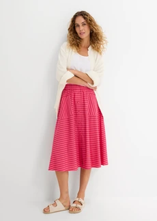 Jupe midi 100% coton • fraise-rouge rubis-fuchsia rayé • Boutique bonprix