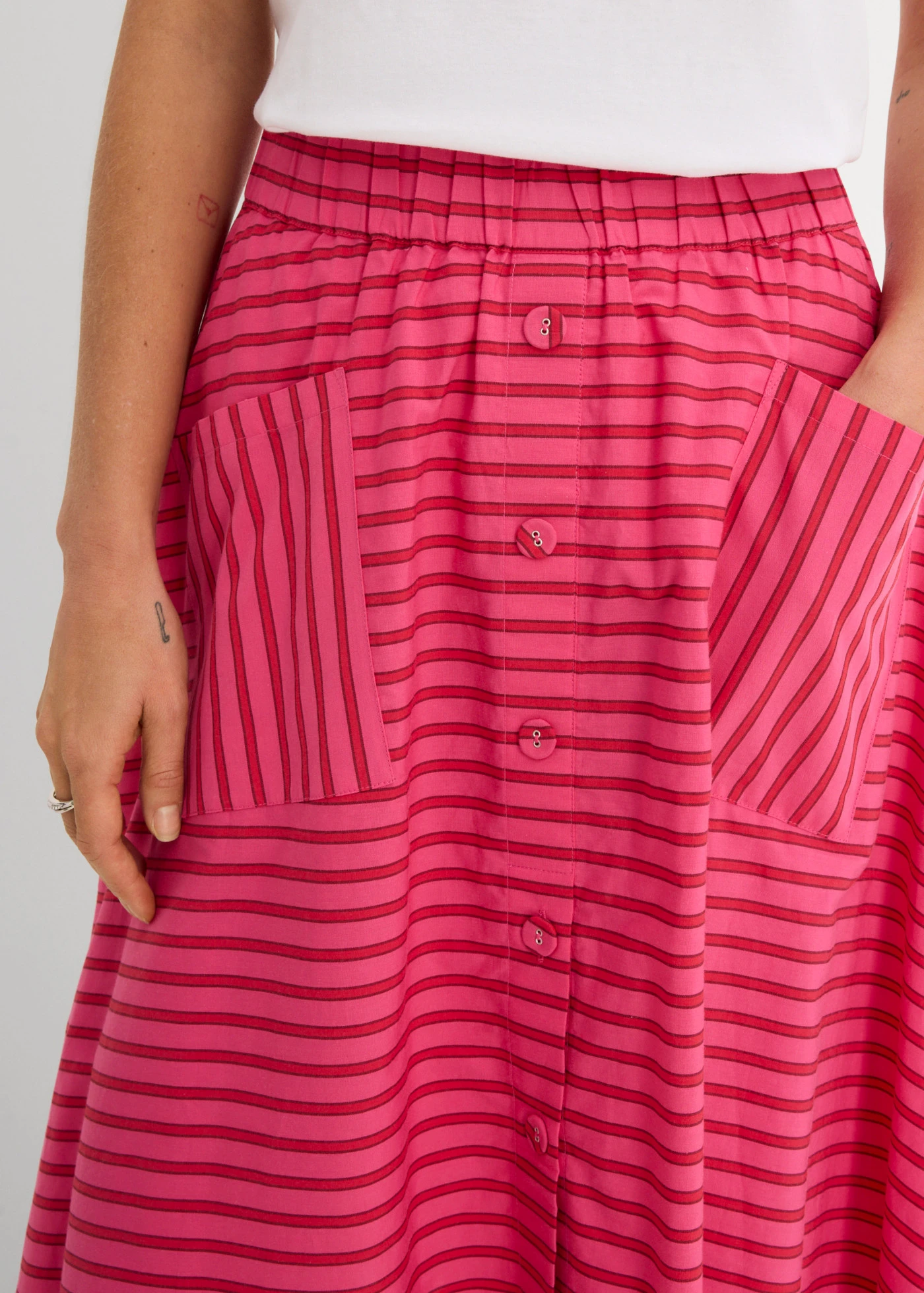 Szoknya tiszta pamutból • eperpiros-rubinvörös-pinklady csíkos • bonprix áruház